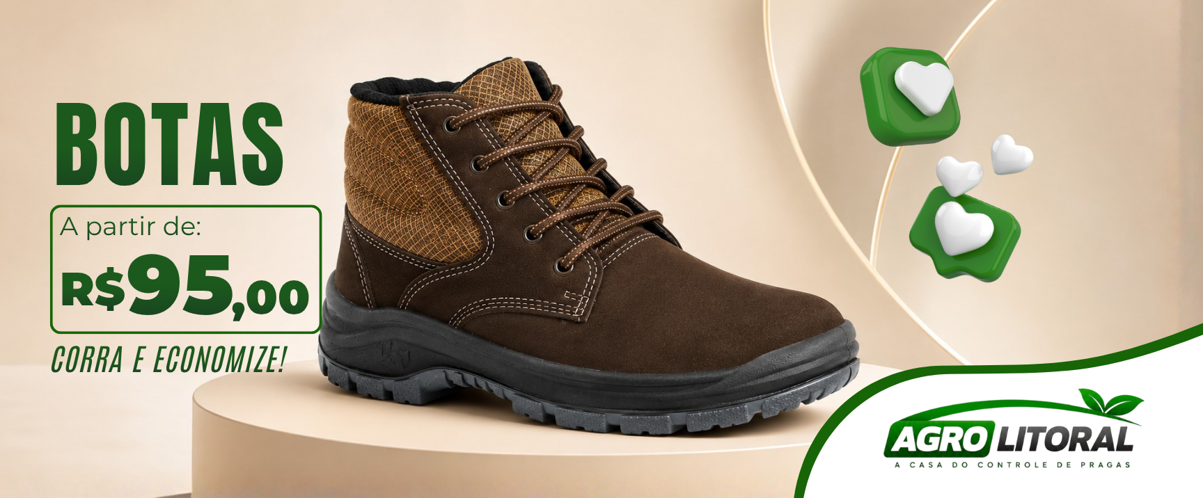 Banner promocional Agrolitoral: botas de segurança a partir de R$ 95,00 — corra e economize